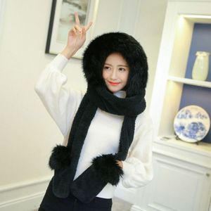 Autumn and Winter One-piece Warm Scarf Gloves Bomber Hats for Women  Size:One Size(Black)