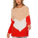 Hinged Knit Net Stitching Loose Sweater Round Neck Bottoming Shirt for Women (Color:Red Size:S)