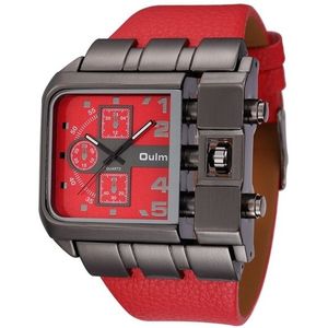 Oulm 3364 Men Square Dial Leather Belt Quartz Watch(Red)