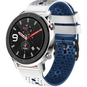 Voor Amazfit GTR 4 Pro 22 mm geperforeerde tweekleurige siliconen horlogeband (wit + blauw)