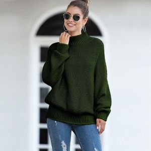 Fashion Edge Curl High Collar Knit Sweater (Color:Army Green Size:M)