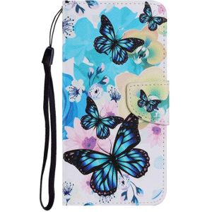 Voor Samsung Galaxy S10 Plus Gekleurd tekenpatroon Horizontaal Flip PU Lederen hoesje met Holder & Card Slots & Wallet & Lanyard(Purple Butterfly)