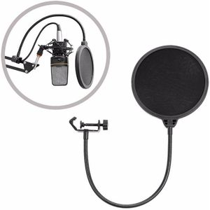 Double-layer Recording Microphone Studio Wind Screen Pop Filter Mask Shield with Clip Stabilizing Arm  For Studio Recording  Live Broadcast  Live Show  KTV  etc(Black)