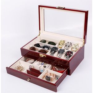 Houten bakverf watch box sieraden opslag display box (6 + 3 dubbellaagse verf)