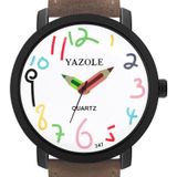YAZOLE Personality Arabic Numeral Dial Student Watch Quartz Children Watch(347  Black Tray Brown Belt)