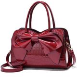 8111 Bow Bright Leather Ladies Handbag(Red Wine)