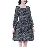 Retro Jacquard Puff Sleeve Mid-Length Dress (Color: As Show Grootte: M)