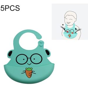 5 PCS Waterproof Baby Bib Children Silicone Feeding Bag Colour:Cyan Spectacled Bear