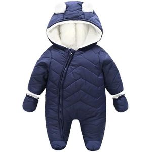 Padded And Fleece Hooded Jumpsuit (Color:Navy Blue Size:80)