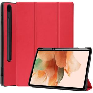 For Samsung Galaxy Tab S7 Lite T730 / T735 / Tab S7 FE T736 Custer Pattern Pure Color TPU Smart Tablet Holster with Sleep Function & 3-Fold Holder & Pen Slot(Red)