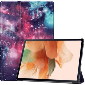 For Samsung Galaxy Tab S7 Lite T730 / T735 / Tab S7 FE T736 Custer Painted PU Leather Case with Sleep / Wake-up Function & 3-Fold Holder(Galaxy Nebula)
