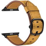 Lederen vervangende band horlogeband voor Apple Watch Series 7 45 mm / 6 & SE & 5 & 4 44mm / 3 & 2 & 1 42mm (geel frosted)