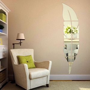 DIY Feather Style Acrylic Mirror Wall Stickers Home Room Mural Decoration Art Wall Sticker  Size: 30*120cm(Silver)