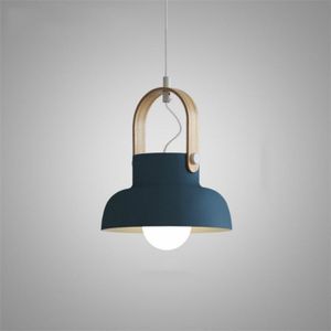Wood Grain Creative Simple Personality Restaurant Chandelier Single Head Study Bedroom Macaron Bar Small Lamp without Light Source  Size:L(Blue)
