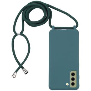 For Samsung Galaxy S21 FE Candy Colors TPU Protective Case with Lanyard(Dark Green)