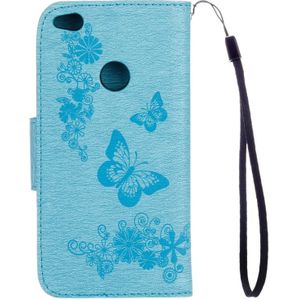 For Huawei P8 Lite (2017) Butterflies Embossing Horizontal Flip Leather Case with Holder & Card Slots & Wallet & Lanyard (Blue)