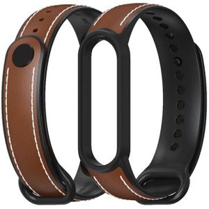 For Xiaomi Mi Band 5 / 6 MIJOBS TPU + Leather Replacement Strap Watchband(Brown+Black)