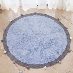 Round Ball Cotton Carpet Household Children Mat Doormat  Diameter: 1.2m(Blue)