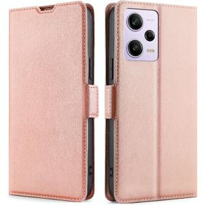 Voor Xiaomi Redmi Note 12 Pro 5G ultradunne spanning zijgesp horizontale flip lederen telefoonhoes (roségoud)