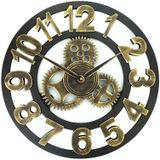 Retro Wooden Round Single-sided Gear Clock Arabic Number Wall Clock  Diameter: 30cm (Gold)