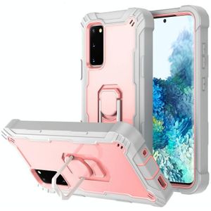 For Samsung Galaxy S20 FE / FE 5G PC + Rubber 3-layers Shockproof Protective Case with Rotating Holder(Grey White + Rose Gold)