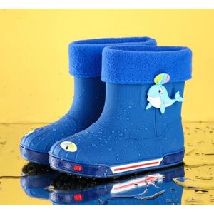 Kinderen anti slip plus fluweel warme cartoon korte regen laarzen  grootte: innerlijke lengte 19cm  stijl: met katoenen hoes (donkerblauw)