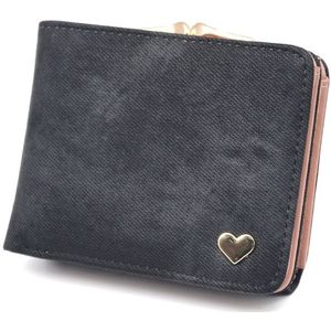 Women Mini Leather Clutch Card Holder Short Wallet(Black)