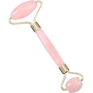 Double Head Massage Roller Natural Rose Crystal Quartz Jade Stone Anti Cellulite Wrinkle Facial Body Beauty Health Tool(Pink)