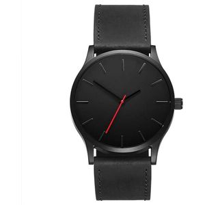Men Simple Matte Leather Belt Quartz Watch(Black)