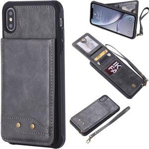 For iPhone XS Max Vertical Flip Shockproof Leather Protective Case with Short Rope  Support Card Slots & Bracket & Photo Holder & Wallet Function(Gray)