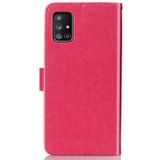 For Galaxy A51 5G Four-leaf Clasp Embossed Buckle Mobile Phone Protection Leather Case with Lanyard & Card Slot & Wallet & Bracket Function(Magenta)