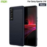 Voor Sony Xperia 1 IV Mofi Gentles -serie geborstelde textuur Koolstofvezel zacht TPU -kast