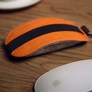 For Apple Magic Mouse 2 European Style Portable Dustproof Storage Bag PU Leather Wool Felt Protective Bag(Orange)