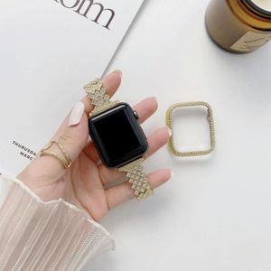 Rhombus Volledige Diamond Metal vervangende Polsriem Horlogeband + Case voor Apple Watch Series 6 & SE & 5 & 4 40 MM (Goud)