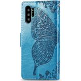Butterfly Love Flowers Embossing Horizontal Flip Leather Case For Galaxy Note10 Pro with Holder & Card Slots & Wallet & Lanyard(Blue)