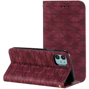 Voor iPhone 11 Pro Lucky Flowers Embossing Pattern Magnetic Horizontal Flip Leather Case with Holder & Card Slots(Wine Red)