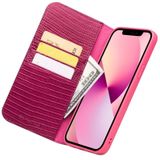 Qialino kleine krokodil textuur horizontale flip lederen tas met houder & kaart slots & portefeuille voor iphone 13 (Rose rood)