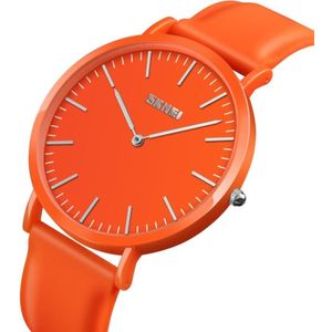 SKMEI 1979 Pure Color Bar Scale Round Dial Silicone Strap Couple Quartz Watch(Orange Male)