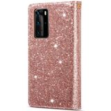 For Huawei P40 / P40 Pro Multi-card Slots Starry Sky Laser Carving Glitter Zipper Horizontal Flip Leather Case with Holder & Wallet & Lanyard(Rose Gold)