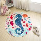 Circular Water Uptake Carpet  Floot Mat Cartoon Door Mat  Diameter: 140cm(Seahorse)