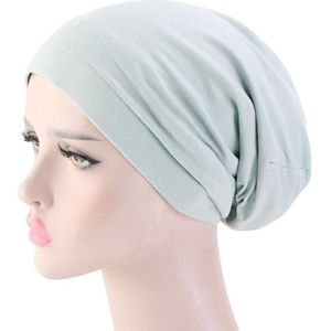 3 PCS TJM-423 Cotton Skullcap Double-Layer Chemotherapy Hat Confinement Hat Turban(Mint Green)