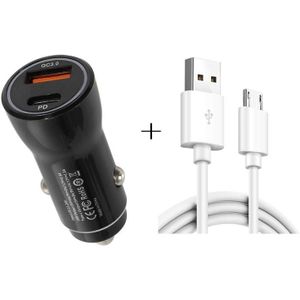 P21 Portable PD 20W + QC3.0 18W Dual Ports Fast Car Charger with USB to Micro USB Cable Kit(Black)