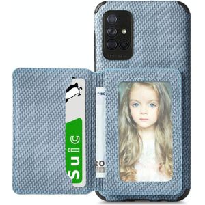 Voor Samsung Galaxy A51 5G Carbon Fiber Magnetic Card Tas TPU + PU Schokbestendig Back Cover Case met Houder & Card Slot & Fotolijst