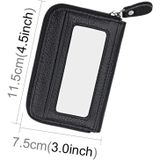 Genuine Cowhide Leather Solid Color Zipper Horizontal Card Holder Wallet RFID Blocking Card Bag Protect Case with 12 Card Slots  Size: 11.5*7.5cm(Black)
