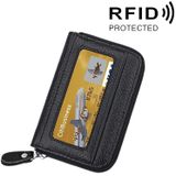 Genuine Cowhide Leather Solid Color Zipper Horizontal Card Holder Wallet RFID Blocking Card Bag Protect Case with 12 Card Slots  Size: 11.5*7.5cm(Black)