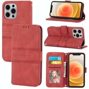Embossed Striped Magnetic Buckle PU + TPU Horizontal Flip Leather Case with Holder & Card Slot & Wallet & Photo Frame & Sling For iPhone 13(Red)