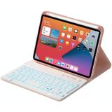 HK006D Square Keys Afneembare Bluetooth Solid Color Toetsenbord Leren Case met Kleurrijke Backlight & Holder voor Ipad Mini 6 (Pink)