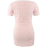 Moederschap T-shirt Korte Mouwen Zijboeten Geplooide Top (Kleur: Roze Strepen Grootte: L)
