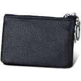 Cowhide Leather Zipper Solid Color Horizontal Card Holder Wallet RFID Blocking Coin Purse Card Bag Protect Case  Size: 11.4*7.4cm(Black)