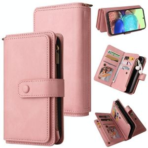 Voor Samsung Galaxy A71 4G Huid Feel PU + TPU Horizontale Flip Lederen Case met Houder & 15 Kaarten Slot & Portemonnee & Rits Pocket & Lanyard (Pink)